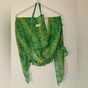 Vintage Segalini Italy 2PC Set Sarong Scarf & Matching Bag Green Reptile Print 💚